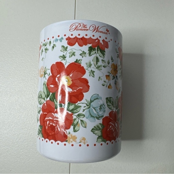 Pioneer Woman Gorgeous red floral Utensil Crock USED older style - Picture 2 of 7